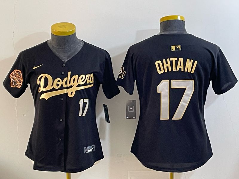 Women Nike 2026 Los Angeles Dodgers #17 Ohtani Black Gold Game MLB Jersey 064